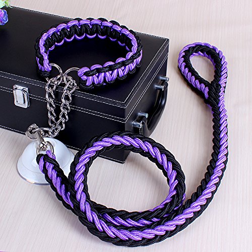 ACCENTORY Dog Nylon Adjustable Loop Slip Leash Rope Lead 1.2m Pet Products Remington Rope Slip Dog Leash 6-Feet Training Leashes (S(1.2cm), black-purple)