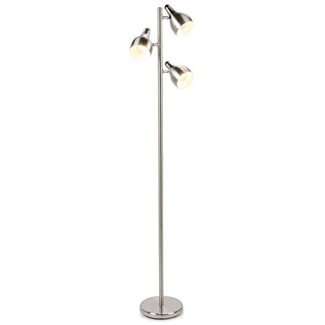 CO-Z 3-Light Brushed Nickel Tree Floor Lamp, 3 Arc Standing Lamp for Desk/Task/Table, Pole Lamp with 3 Adjustable Heads for Living Room Bedroom, Tall Floor Lamp with 3 Metal Shades