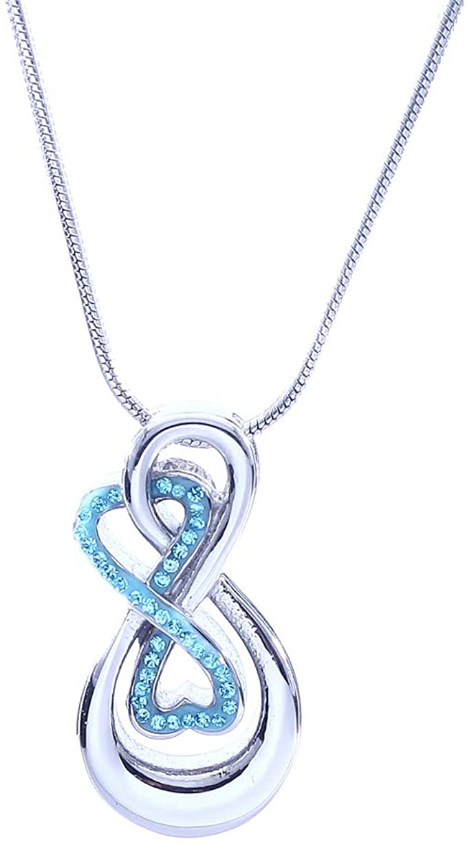Cremation Jewelry Blue Crystal Inlay Infinite Love Stainless Steel Memorial Necklace Chains Ashes Holder Keepsake Pendant for Human Pets with Free 21"Chain Mini Funnel Fill Kits Beautiful Gift Box