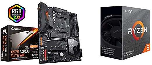 Gigabyte X570 AORUS Elite WiFi (WiFi/Front USB Type-C/RGB Fusion 2.0/M.2 Thermal Guard/Gaming Motherboard) & AMD Ryzen 5 3600 6-Core, 12-Thread Unlocked Desktop Processor with Wraith Stealth Cooler