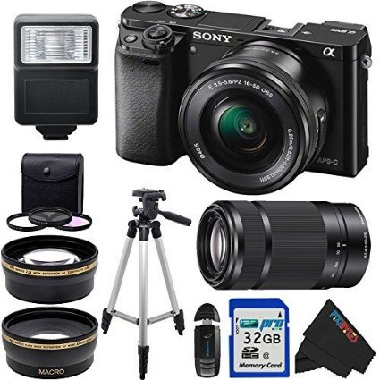 Sony Alpha a6000 ILCE6000 Camera with 16-50mm Lens and Sony E 55-210mm F4.5-6.3 OSS (Black) with the Pixi-Basic Accessory Bundle