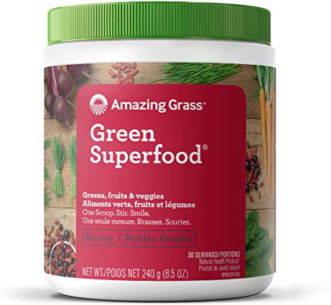 Amazing Grass Green Superfood Organic Powder with Wheat Grass and Greens, Flavor: Berry 30 Servings, 8.5 Ounces