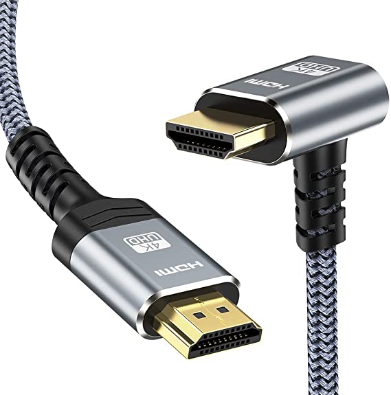 4K HDMI Cable 90 Degree, Snowkids 1m High Speed HDMI Cord 2.0a/b Cable 18Gbps 4K@60Hz Nylon Braided Cable Support Ethernet,3D,1080P and ARC Compatible with TV Box,Fire TV,PC,Blu-ray Player etc.