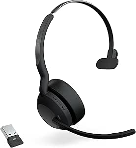 Jabra Evolve2 55 Mono Wireless Headset - Features AirComfort Technology, Noise-Cancelling Mics & Active Noise Cancellation - Works with UC Platforms Such as Zoom & Google Meet - Black