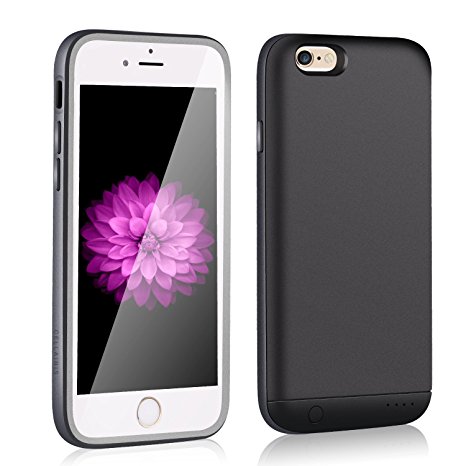 Battery Case for iPhone 6/6s, 2400 mAh Ultra Slim Protective Case and Extend Battery, 120% More Extra Power Charger, Portable Charging Cover for Apple iPhone 6,6s【4.7 Inch，Gray & Black】