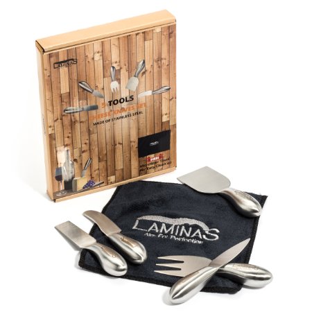 Cheese Knives Set 5-Piece Stainless Steel tools with Microfiber Cleaning Cloth in a Housewarming Gift Box Exquisitely Designed Cheese Knife Hold Cut Shave Slice Spread Serve All Types Of Cheeses