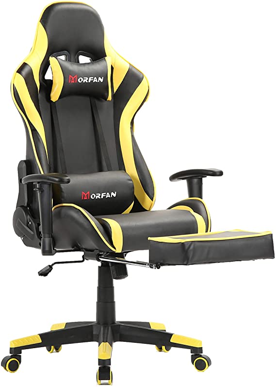Morfan Gaming Chair New Sixe with Footrest ，Massage and Rocking Function Ergonomic Design Computer Office Chair Relaxing Lunch Break(Yellow)