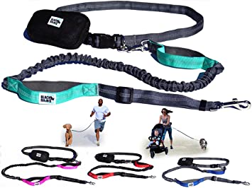 Black Rhino - Premium Hands Free Dog Leash for Running Walking Jogging & Hiking - Adjustable Length Dual Handle Bungee Leash Medium – Large Dogs Neoprene Padded Handles