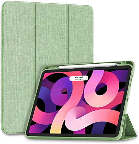 Soke iPad Air 4 Case 10.9 Inch 2020 / iPad Pro 11 2018 with Pencil Holder - [Full Body Protection   Apple Pencil Charge  Auto Sleep/Wake], Soft TPU Back Cover for 2020 New iPad Air 4th Gen,Light Green