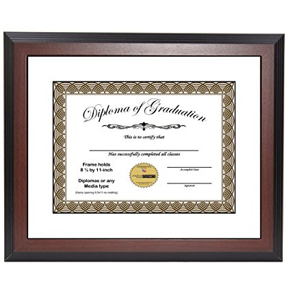 CreativePF [11x14mh-w] Mahogany Diploma Frame with 11x14-inch White Mat to Hold 8.5 by 11-inch Graduation Documents w/ Stand and Wall Hanger