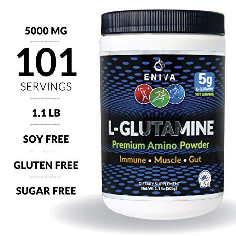 Eniva L-Glutamine Powder, 1.1-Pound, MAX Value 5000MG, 101 Servings. Micronized. Gluten Free. Non-GMO. Soy Free. Zero Sugar. Muscle Recovery, Immune Support and Amino Acid for Gut.
