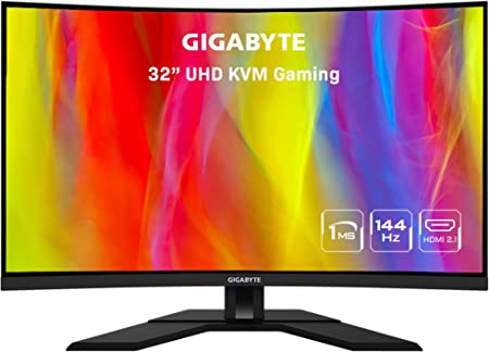 GIGABYTE M32UC 32" 144Hz (160Hz OC) 4K UHD Curved Gaming Monitor, SS VA, 3840x2160 Display, 1ms Response Time (MPRT), 1x DisplayPort 1.4, 2x HDMI 2.1, 1x USB Type-C, 4x USB 3.2