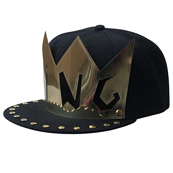 Jescakoo Gold Metal Plate Crown Stud King Snapback Punk Hat (9 color,adjustable)