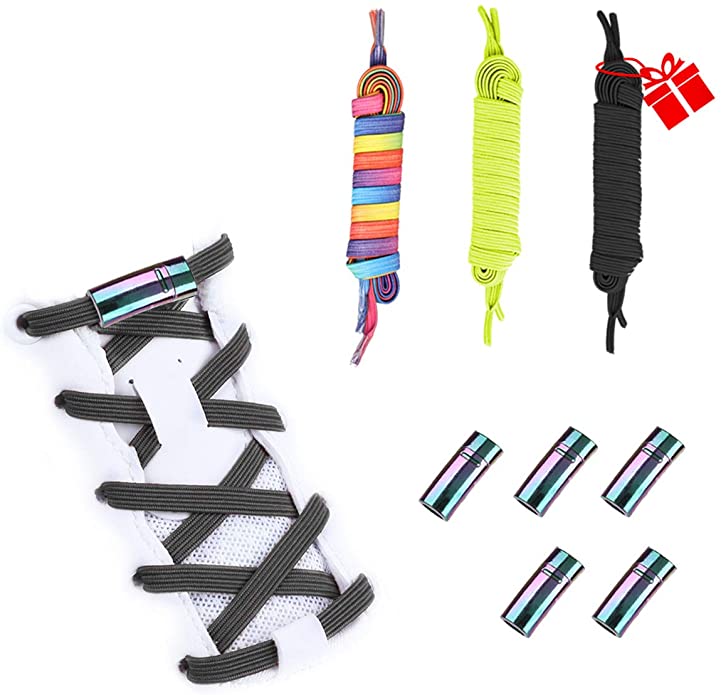 3 Pairs No Tie Elastic shoe Lace with Colorful Metal lock for Adults, Kids, Elderly,Tieless Shoe Strings Lazy Shoe Laces