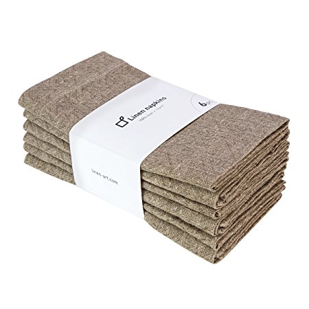 Linen Art - 100% linen napkins. Set of 6 cloth napkins handcrafted from eco-friendly pure linen fabric. Perfect for lunch and dinner. 6-Pack, 17x17 Inch. (Jacquard Grey)