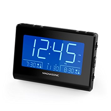 Magnasonic Alarm Clock Radio with Battery Backup, Dual Gradual Wake Alarm, Adjustable Brightness, Daylight Savings Time, Large 4.8" LED Display, AM/FM, Sleep Timer, Day/Date Display (CR61)