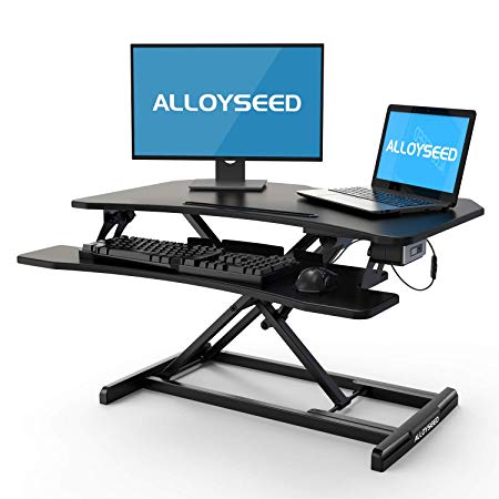 Electric Standing Desk, Alloyseed Height Adjustable Sit to Stand Desk Converter with Removable Keyboard Tray, 3420" Spacious Workstation, USB 2.0 Charging Port