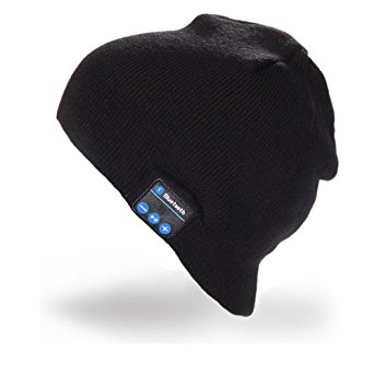 Momoday Bluetooth Music Soft Warm Beanie Hat with Stereo Headphone Headset Speaker Wireless Mic Hands-free (Black)