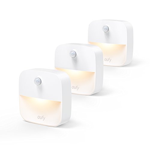 Eufy Lumi Stick-On Night Light, Warm White LED, Motion Sensor, Bedroom, Bathroom, Kitchen, Hallway, Stairs, Energy Efficient, Compact, 3-pack