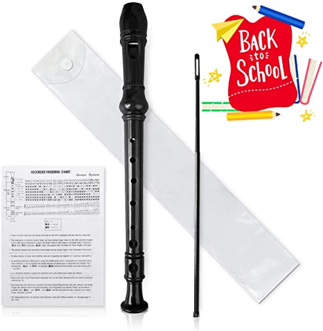 KINGSO 8-Hole Soprano Descant Recorder With Cleaning Rod   Case Bag Music Instrument (Black)