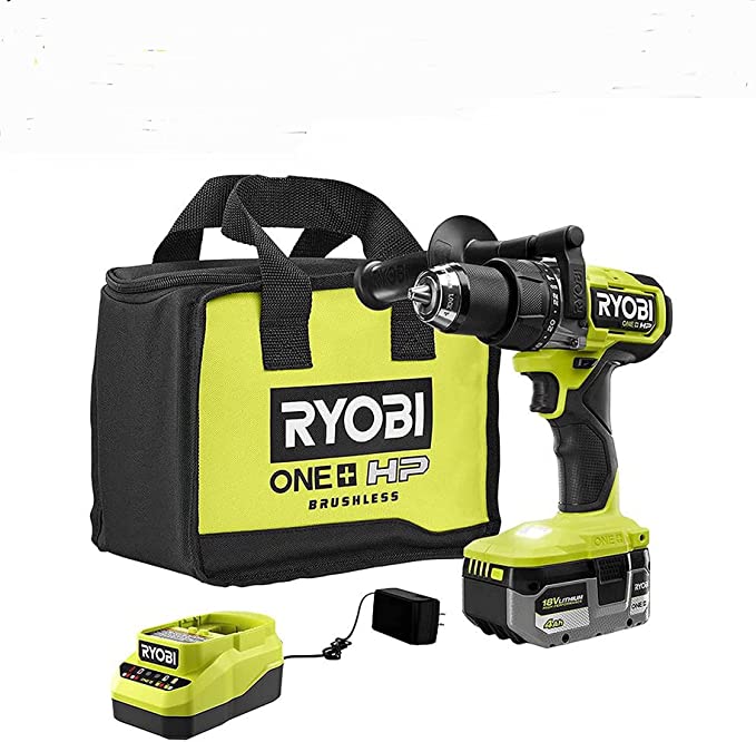RYOBI ONE  HP 18V Brushless Cordless 1/2 in. Hammer Drill Kit with (1) 4.0 Ah High Performance Battery, Charger, and Tool Bag