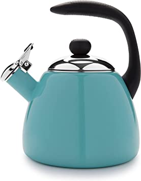 Farberware Bella Water Kettle, Whistling Tea Pot, Works For All Stovetops, Food Grade Stainless Steel, BPA-Free, Rust-Proof, Stay Cool Handle, 2.5qt (10 Cups) Capacity (Aqua)