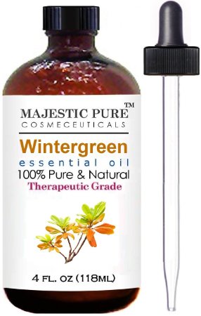 Wintergreen Essential Oil From Majestic Pure Extracted From Leaves Pure and Natural Therapeutic Grade 4 fl oz