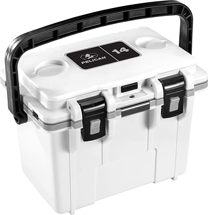 Pelican 14 Quart Personal Cooler (White/Grey) | Holds 6 Cans with Ice | 36-Hour Ice Retention | 3-Year Warranty