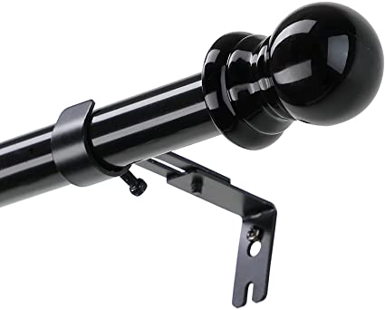 Harrms 1'' Black Curtain Rod -Single Curtain Rod Set with Brackets-Adjustable Standard Decorative Window Curtain Rod with Round Finials for Kitchen Bedroom Window，30 to 44 inches