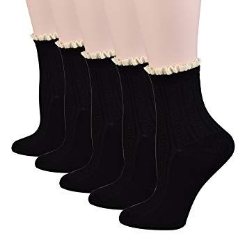 Fitu Women's Vintage Ruffle Frilly Cute Rayon Bamboo Boot Socks 5 Pairs Pack