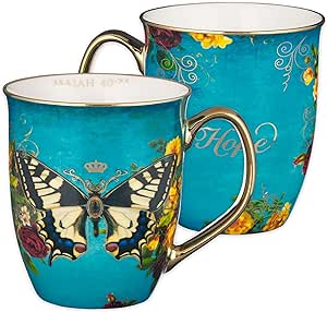 Christian Art Gifts Teal Butterfly Ceramic Coffee Mug with Gold Accents – 14 oz. Lead & Cadmium-free Inspirational Scripture Coffee and Tea Mug for Women & Men with Bible Verse: Hope – Isaiah 40:31