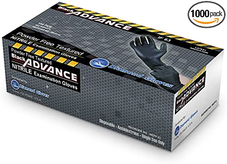 Black Advance Nitrile Examination Powder Free Gloves, Black, 6.3 mil, Heavy Duty, Medical Grade, 1000pcs/case, Case of 10 Boxes, 100/box by Diamond Gloves