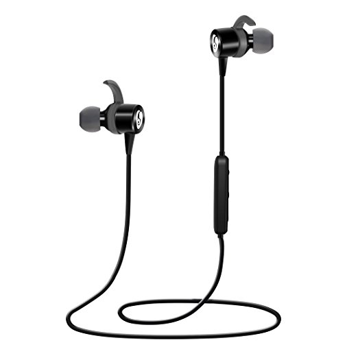 Labvon Bluetooth Headphones In Ear Wireless Earbuds 4.2 Magnetic Sweatproof Stereo Bluetooth Earphones for Sports With Mic Upgraded 9 Hours Play Time Secure Fit Noise Cancelling Black