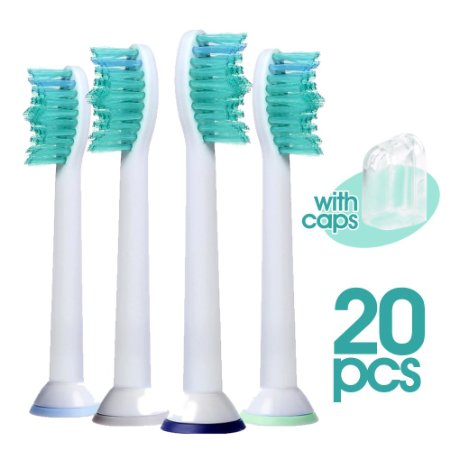 Standard Replacement Brush Heads for Philips Sonicare HX6014/13 ProResults (4, 8, 12 or 20 Pack) | Fits: Easyclean, DiamondClean, HealthyWhite, Flexcare [20 Pack]
