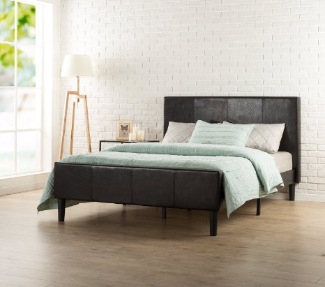 Zinus Deluxe Faux Leather Upholstered Platform Bed with Footboard and Wooden Slats, Full, Espresso