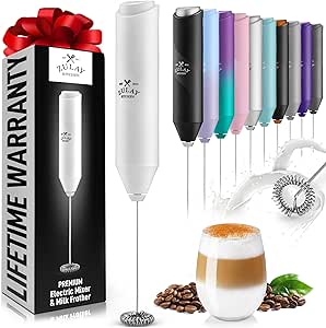 Zulay Kitchen Powerful Milk Frother Wand - Mini Milk Frother Handheld Stainless Steel - Battery Operated Drink Mixer for Coffee, Lattes, Cappuccino, Matcha - FrothMate Milk Frother Gift - White