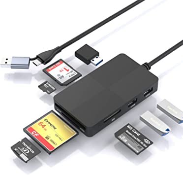 USB C USB3.0 Multi Card Reader Hub, 5 Memory Cards with Extra 3 USB3.0,SD/TF/CF/Micro SD/XD/MS Memory Card Reader/Adapter/Hub for SD SDXC SDHC CF CFI TF Micro SD Micro SDXC SDHC MS MMC UHS-I USB Stick