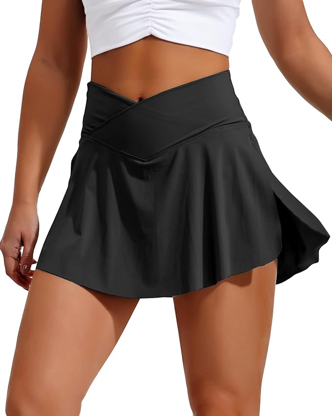 YOFIT Skorts Skirts for Women with Pockets Crossover High Waisted Athletic Golf Skorts Tennis Skirts