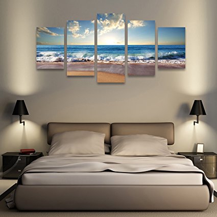 Wall Art Beach Landscape Canvas Painting Canvas Print Art For Wall Decor 5 Piece Framed And Ready To Hang.
