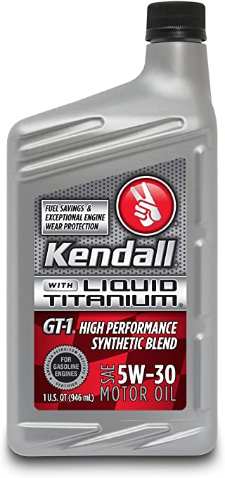 Kendall (1057254-12PK) GT-1 High Performance Synthetic Blend SAE 5W-30 Motor Oil with Liquid Titanium - 1 Quart, (Case of 12)
