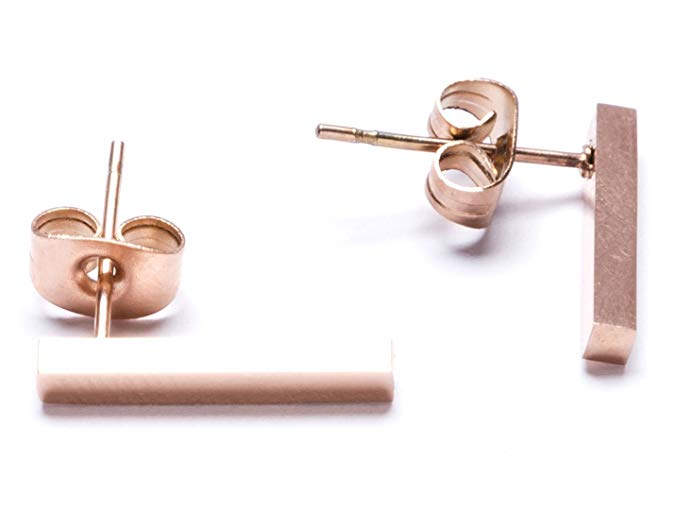 Happiness Boutique Women Modern Lines Earrings in Rose Gold | Elegant Titanium Ear Studs nickel free