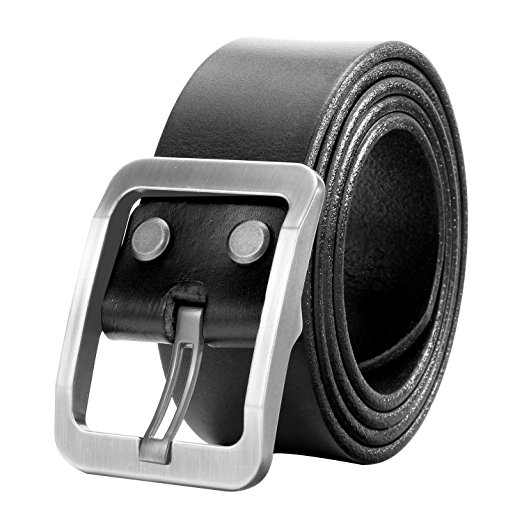 Lecxci Mens 1 1/2" Wide Long Real Leather Belt with Gunmetal Buckle Snap Button Closure
