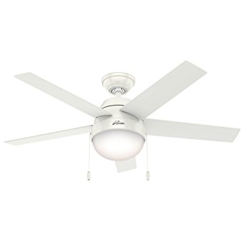 Hunter 59266 Contemporary Anslee Fresh White Ceiling Fan With Light, 46"