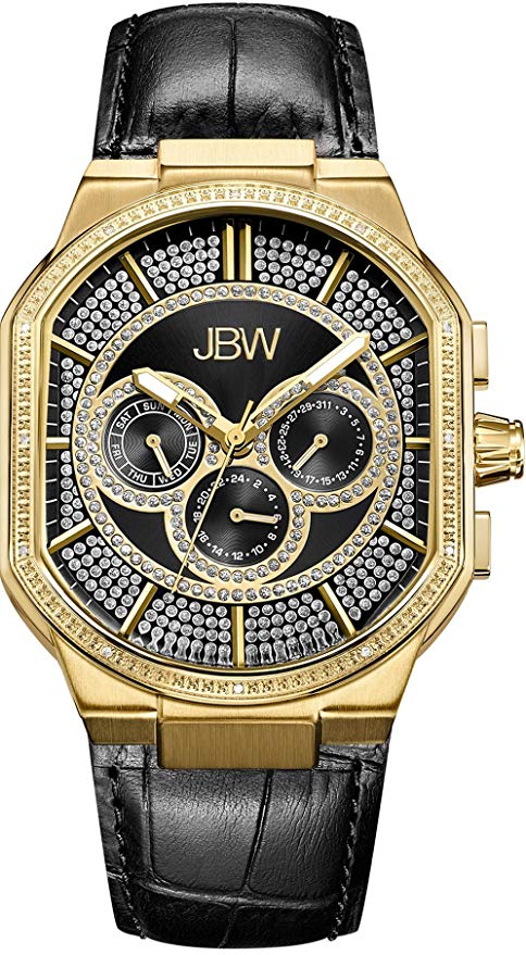 JBW Luxury Men's Orion 0.12 Carat Diamond Wrist Watch with Leather Bracelet