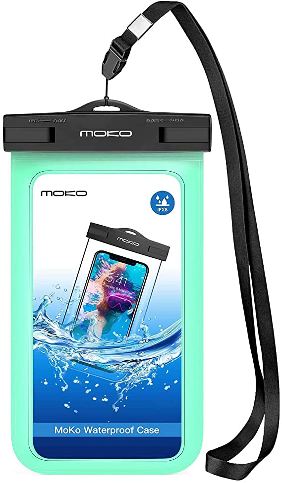 MoKo Waterproof Phone Pouch, Underwater CellPhone Case Dry Bag with Lanyard Armband Compatible with iPhone 12 Mini/12 Pro, iPhone 11 Pro Max, X/Xs/Xr/Xs Max, 8, Samsung S21/S20/S10/S9, A10E, Note 10