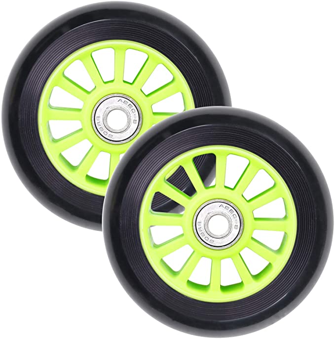 Vokul Complete 2pcs 100mm Pro Stunt Scooter Replacement Wheels with ABEC-7 Bearing(Green)