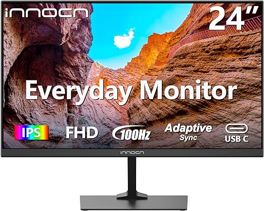 INNOCN 24 Inch Full HD 1920 x 1080p Ultra Thin Gaming Work Monitor 100Hz, FreeSync Technology, 99% sRGB, USB Type C, HDMI, DP Ports, Tilt Adjustment, Black