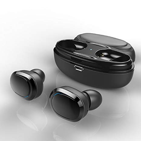 True Wireless Earbuds, QANGEL Mini Bluetooth Headphones Invisible TWS Stereo In-Ear Earphones Sweatproof Sport Headsets with Mic and Charging Case for iPhone Samsung iPad Android Smartphone (Black)