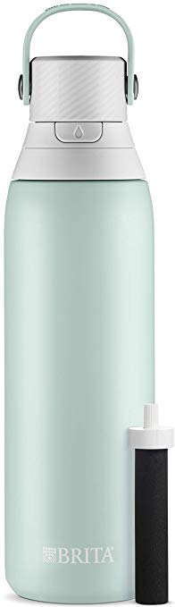 Brita 20 Ounce Premium Filtering Water Bottle with Filter - Double Wall Insulated Stainless Steel Bottle - BPA Free - Glacier and Assorted Colors