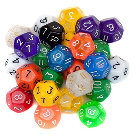 25 Pack of Random D12 Polyhedral Dice in Multiple Colors by Wiz Dice